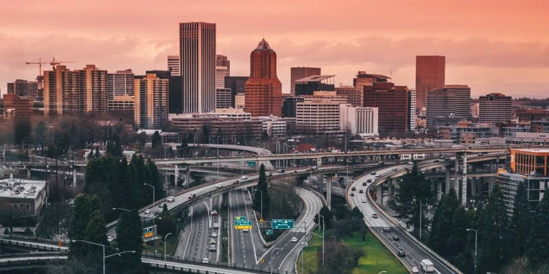 Portland Oregon city skyline and bridges